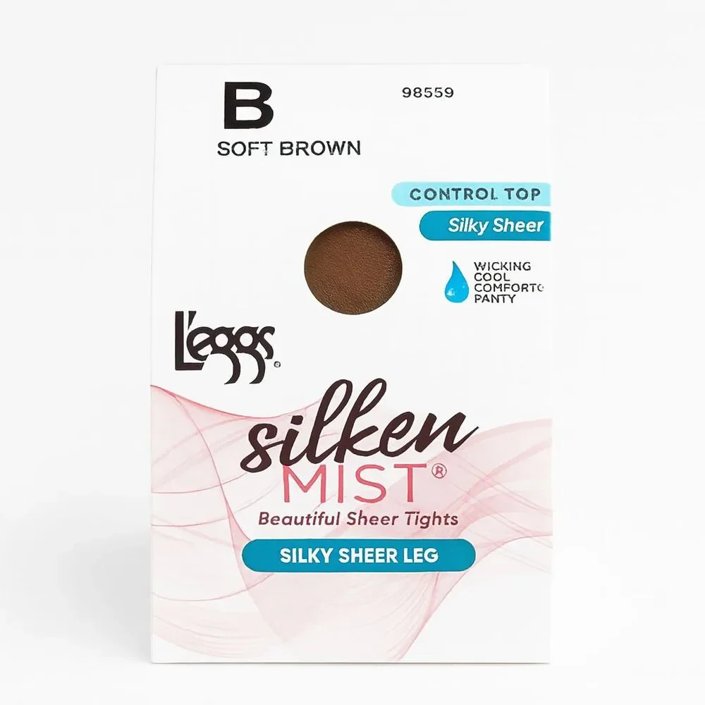 Leggs Silken Mist Control Top Pantyhose Silky Sheer Leg Soft Brown B Med 98559 - Picture 1 of 8